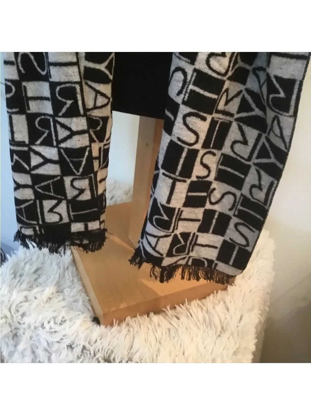 100% silk black/white/gray scarf